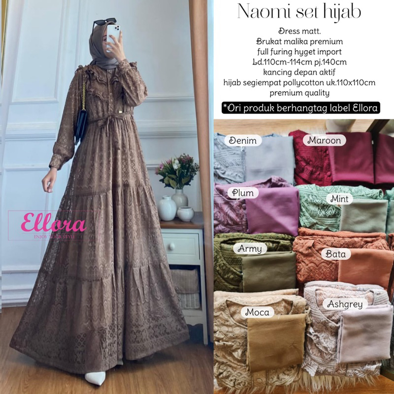 ( STOK HABIS ) DRESS SET HIJAB - BRUKAT MALIKA FULL FURING LD 110 NAOMI