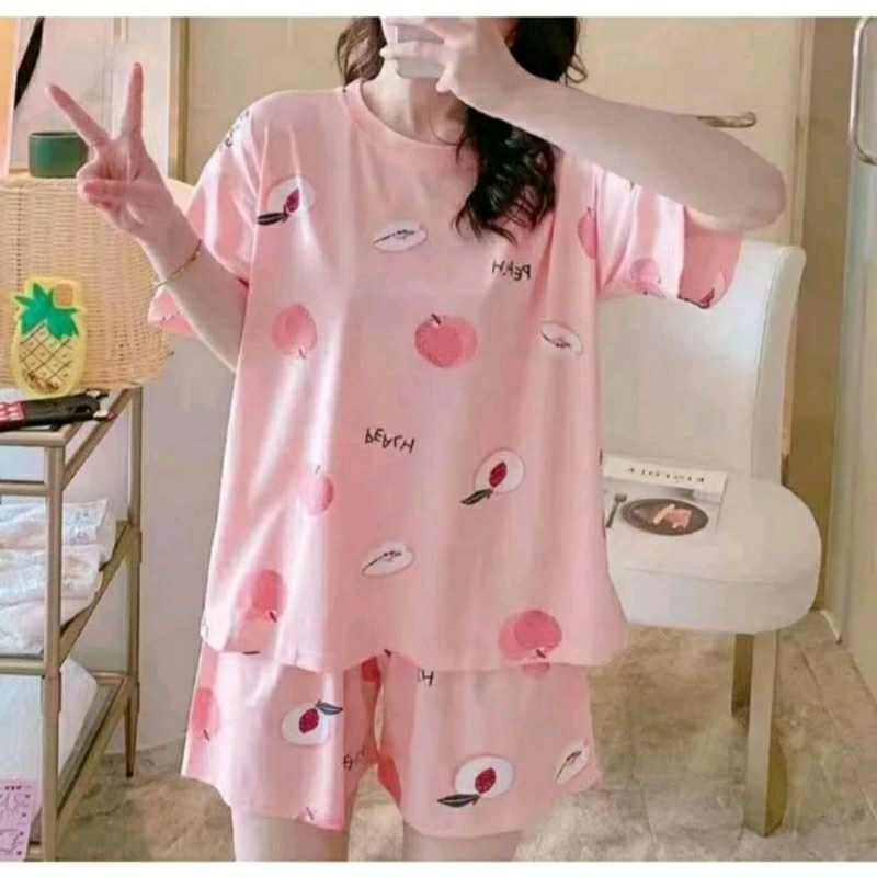 1 Set Piyama Baju Tidur Wanita Dewasa Lengan Pendek + Celana Pendek