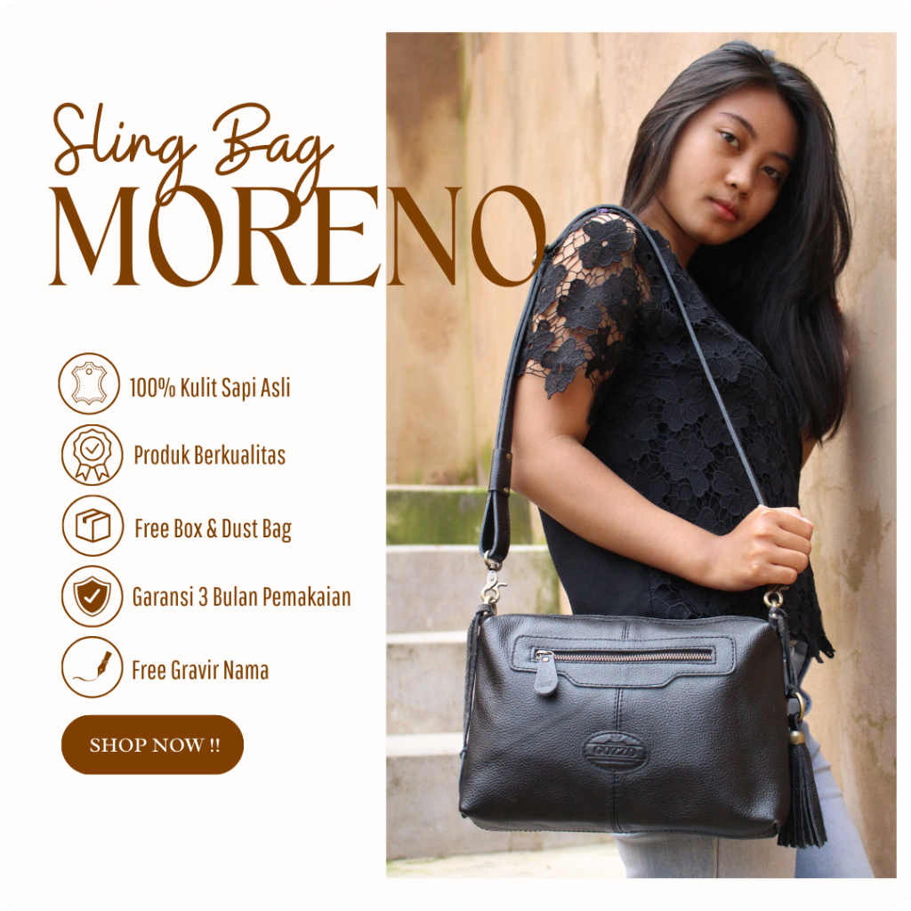 Gozzo Leather Tas Selempang / Sling Bag Wanita Kulit Asli MORENO / Free Gravir Nama
