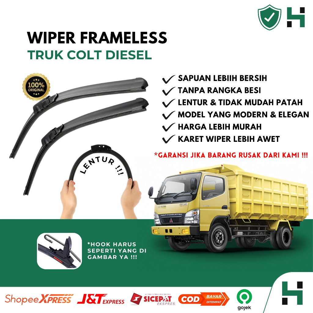 Wiper Mobil Frameless Truk Colt Diesel Sepasang Isi 2 Pcs Kanan Kiri | Wiper Kaca Mobil Truk Colt Di
