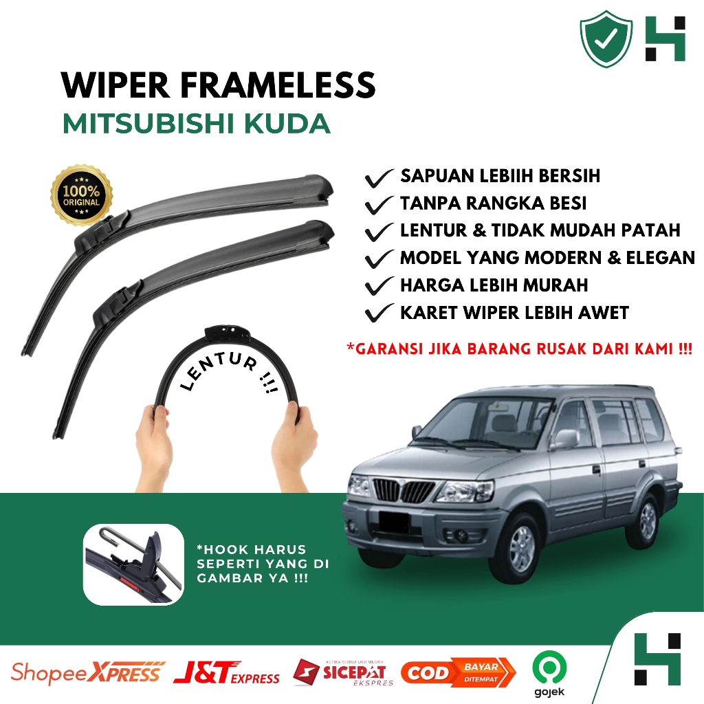 Wiper Mobil Frameless Mitsubishi Kuda Sepasang Isi 2 Pcs Kanan Kiri | Wiper Kaca Mobil Mitsubishi Ku