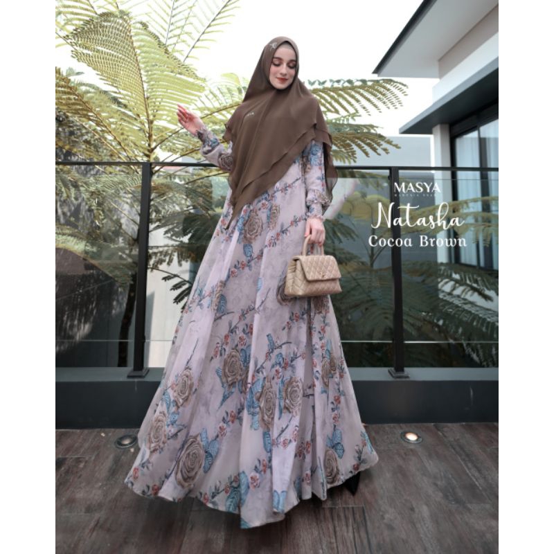 Set Gamis Dress Ceruty Babydoll Syari Branded Pink - Coksu - Coklat Tua - Coklat Susu - Black - Mauv