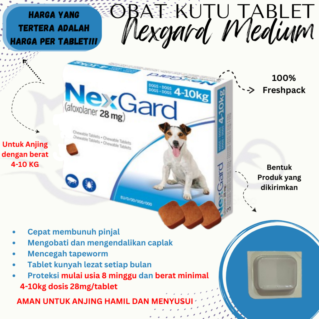 FRESHPACK nexgard dog size medium 4 - 10 kg anjing m obat kutu demodex cacing