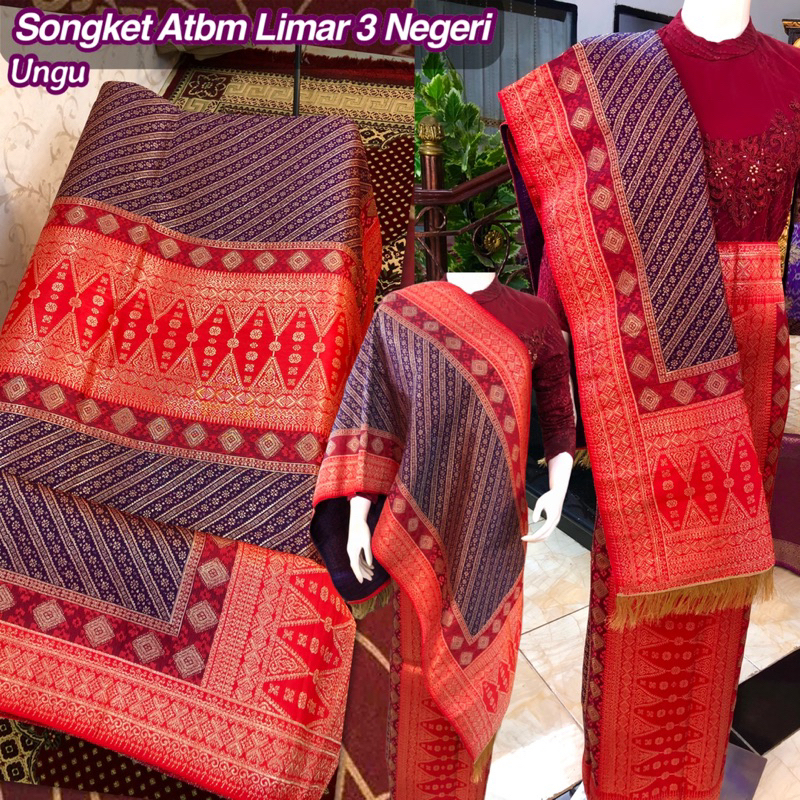 NEW Songket Atbm Limar 3 Negeri Exclusive Ungu / Songket Tenun Mesin Palembang ilham Songket  / Moti