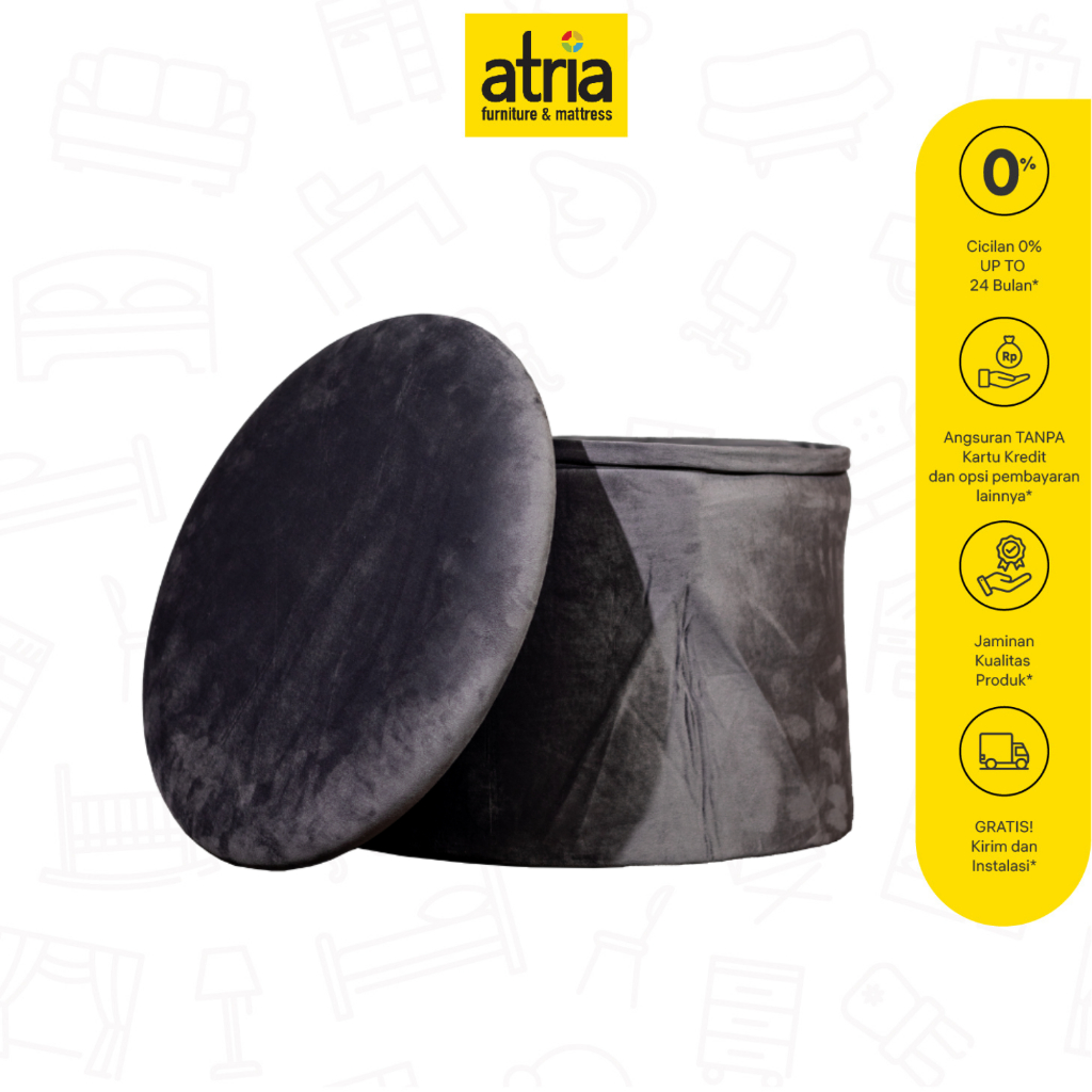 Atria Bangku Lipat Regis Foldable Storage Ottoman 51X51X38Cm Grey