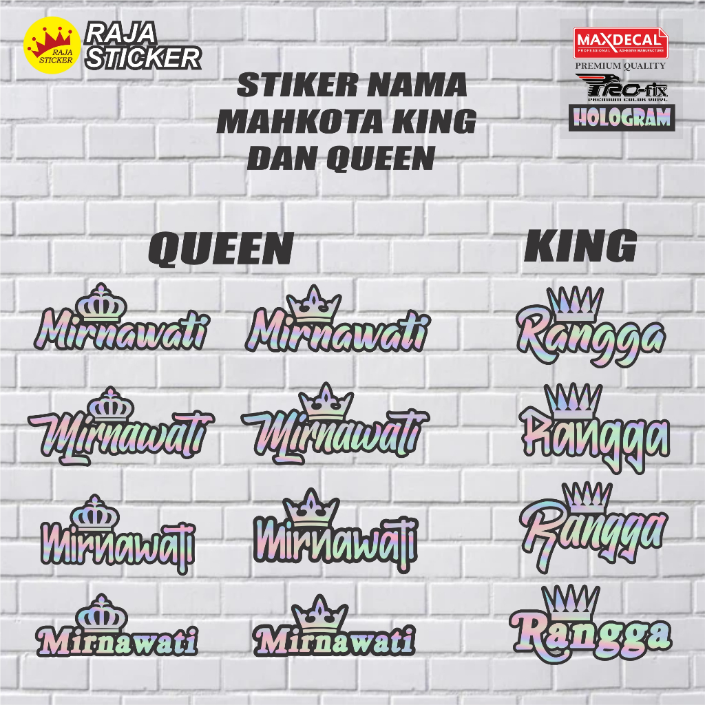 

Stiker sticker nama mahkota hologram queen dan king