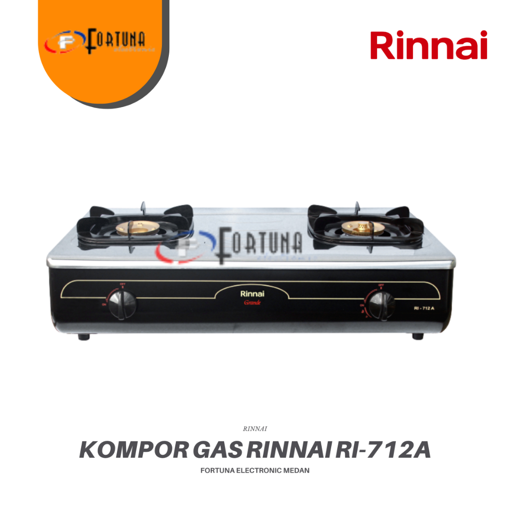 RINNAI RI 712A KOMPOR GAS 2 TUNGKU STAINLESS STEEL TINGGI MEDAN