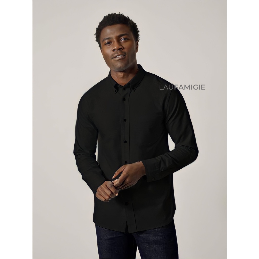 Kemeja Pria Hitam Lengan Panjang Slimfit Polos Kemeja Pria Basic Polos Panjang Hitam kemeja cowok po
