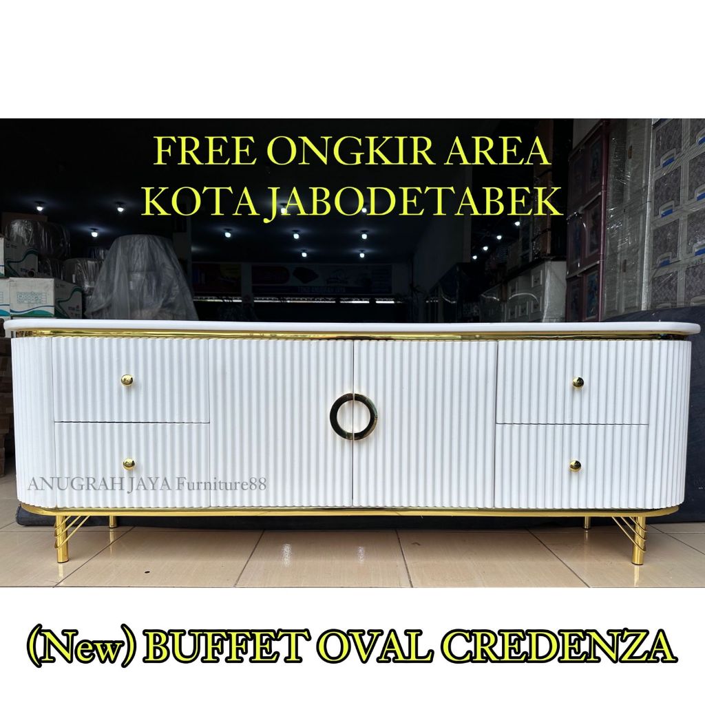 Bufet Tv Oval Credenza Tinggi 60cm / Bufet Serbaguna / Meja Tv / Rak Tv