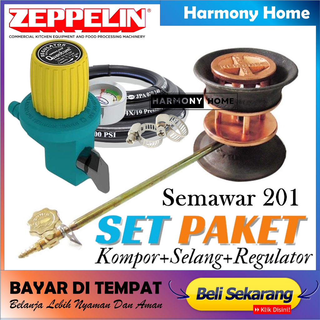 Zeppelin Kompor Gas Semawar 201+Selang Gas Hitam+regulator Quantum  Meter Semawar Tekanan Tinggi Kom