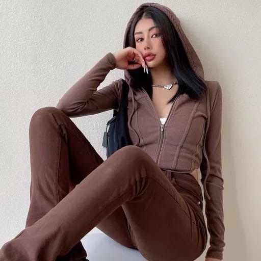 	 Sweater Jaket Zipper Crop Top Hoodie Wanita Sweater Wanita Knit Wanita Crop Wanita	