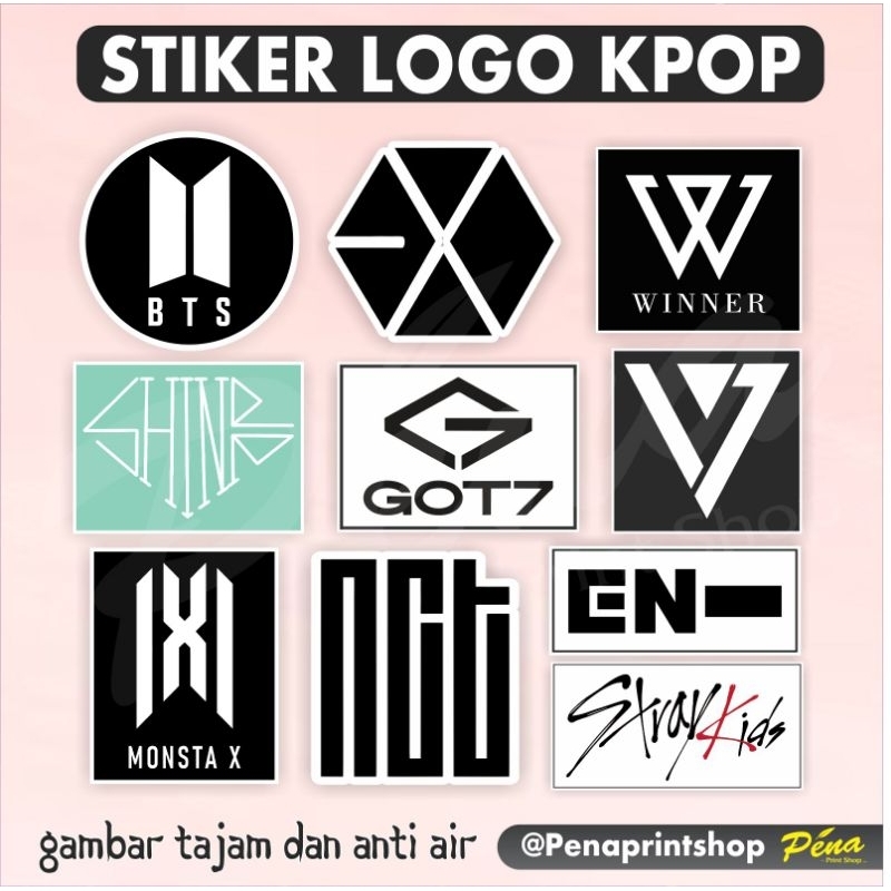 Stiker KPOP BTS EXO NCT GOT7 MonstaX Winner SHINee Enhypen Straykids Seventeen Astro / Stiker Logo K