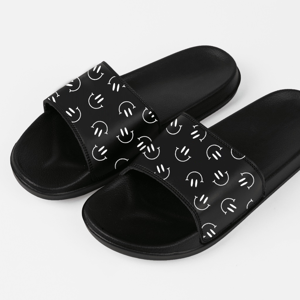 Sandal slide Pria wanita Smile / Sandal side Polos/ Sandal Slide Putih/Sandal Slide Hitam Terlaris