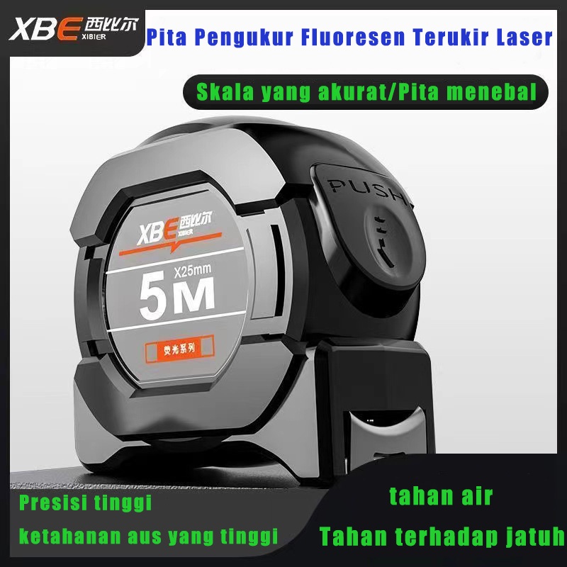 

Pita pengukur neon berteknologi hitam/pita pengukur pengunci otomatis impor/lebar 5 meter, tebal 10 meter/penggaris kotak tahan aus/presisi tinggi