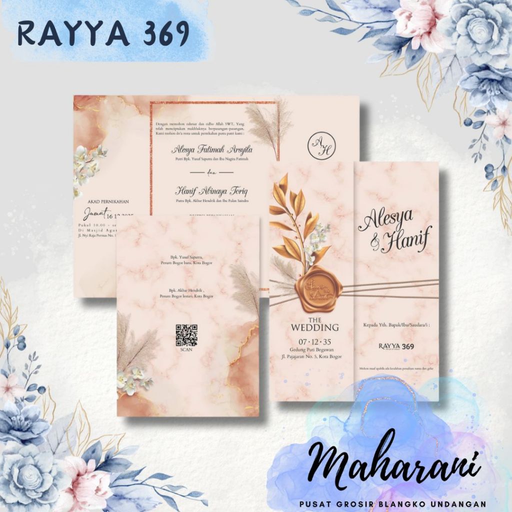 Blangko undangan atau kertas undangan pernikahan merek RAYYA 369 dengan bahan kertas BC premium deng