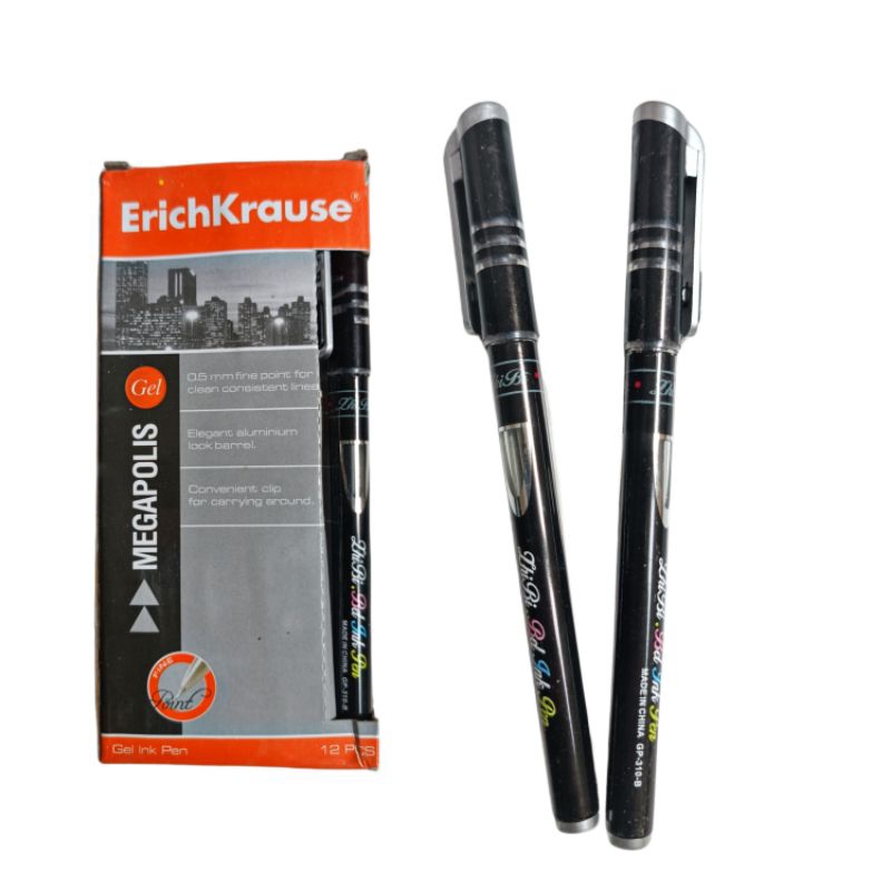

12 Pcs Ballpoint ErichKrause Gell Hitam/Pen Gell/Pulpen Murah