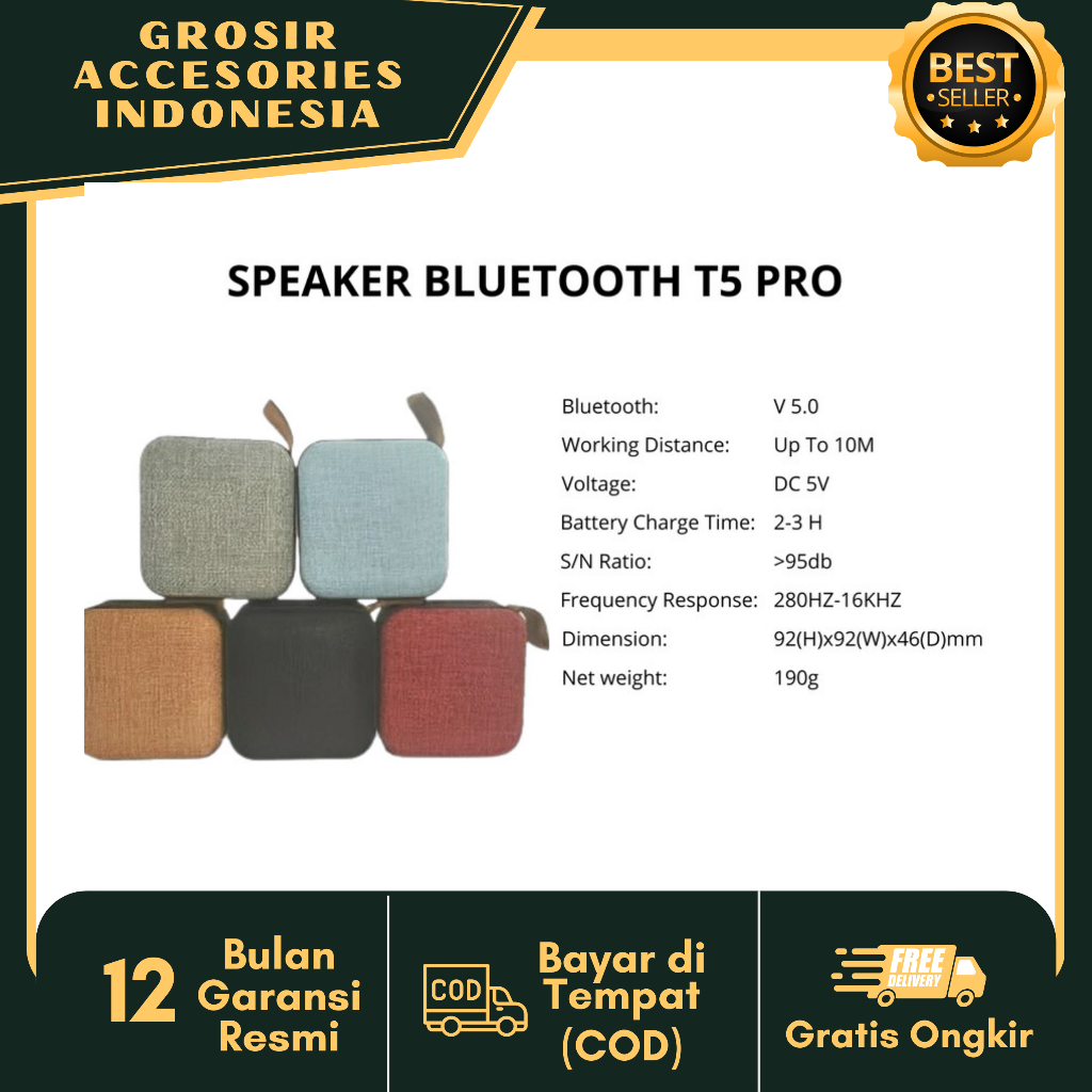 Speaker Bluetooth JBL T5 Super Bass Mini Speaker Aktif Warna Random