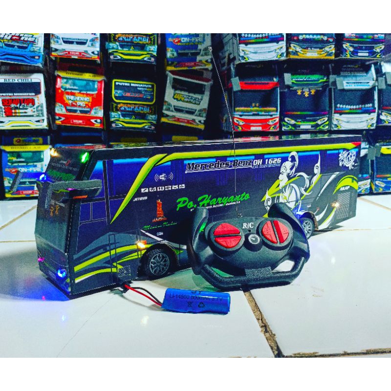 mainan miniatur bus telolet basuri remot kontrol po haryanto hijau