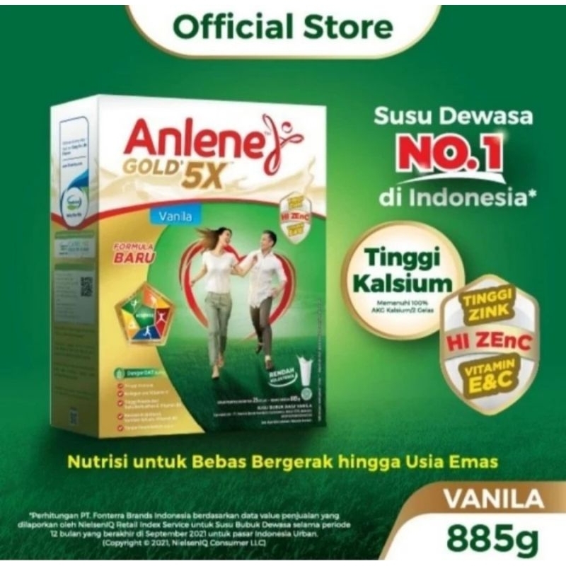 

ANLENE GOLD 5X SUSU BUBUK DEWASA VANILA/ORIGINAL/COKELAT 885GR - NUTRISI TINGGI KALSIUM UNTUK TULANG, SENDI, DAN OTOT