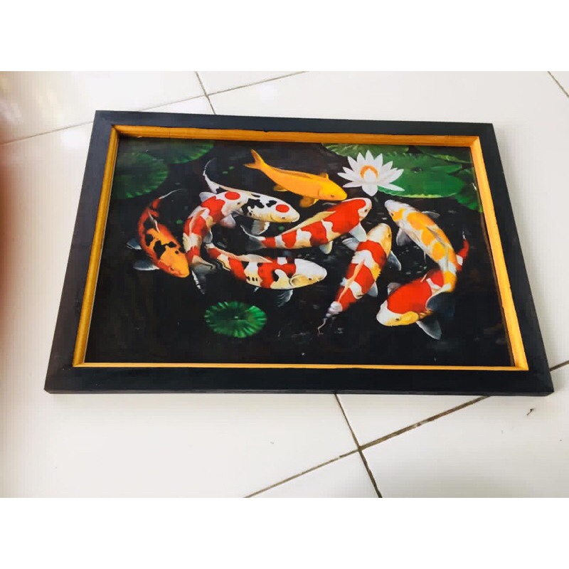 Hiasan dinding plus bingkai Lukisan Cetak 9ikan Koi china