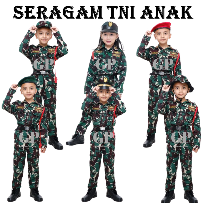 BAJU SERAGAM PDL TNI ANAK LAKI LAKI PEREMPUAN COWOK CEWE LORENG ARMY KOSTUM PROFESI SERAGAM KARNAVAL