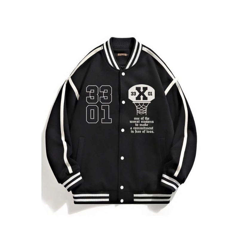 Jaket Varsity Baseball Pria Wanita/Jaket Baseball X Urban Hitam