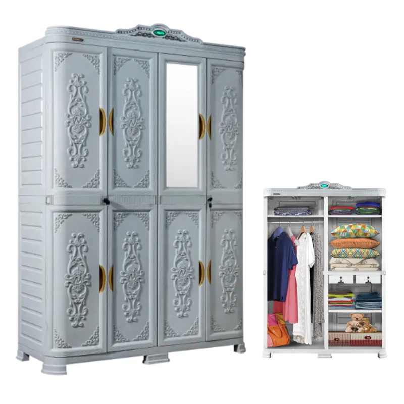 CABSULTA 488 JPR - Lemari Pakaian Plastik Jumbo Napolly 4 Pintu Kaca + Kunci Classic Lemari Plastik