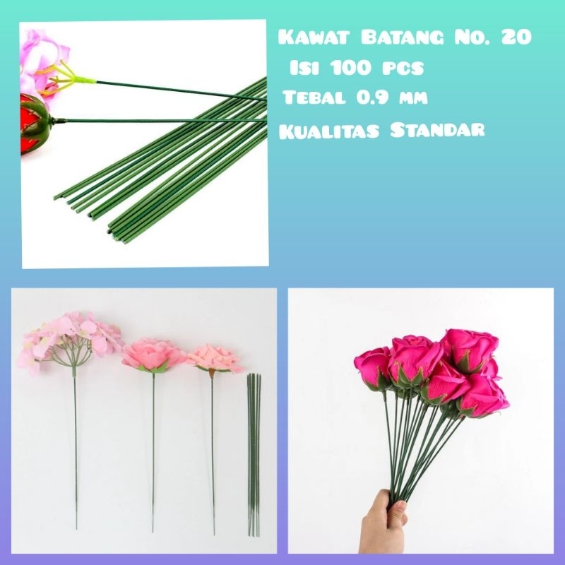 Kawat Tangkai Bunga No. 20 isi 100 pcs , Kawat Batang Bunga Hijau No.20 Murah dan Berkualitas