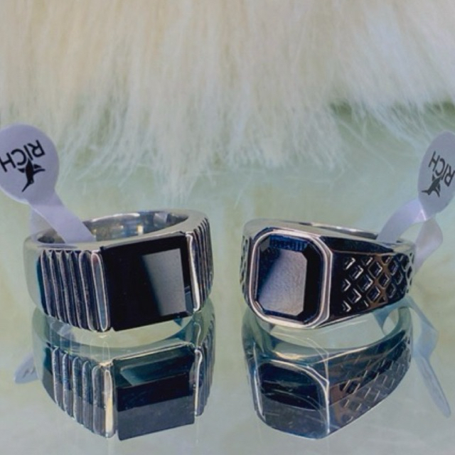 Cincin pria black onik ring silver new titanium super rich