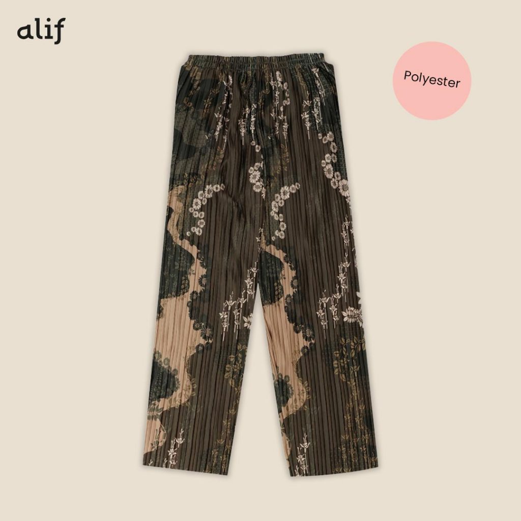 Alif Modern Wear - Celana Kulot Pleats Plisket Motif - Fallin Flower in Brownie