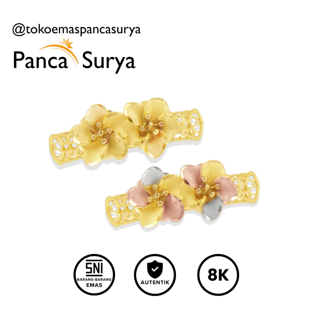 Mainan Gelang Charm Double Flower Pipa Kerawang Emas 8K, MN128