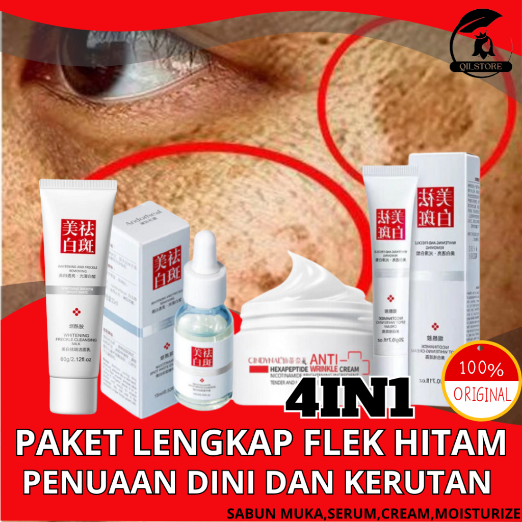 Lengkap Set 4in1 Whitening Freckle Cream Remove Dark Spots Anti Freckle Cream Niacinamide Fade Pigme