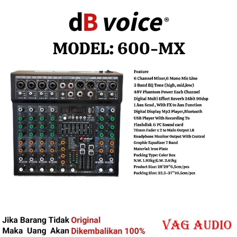 MIXER DB VOICE 600-MX, ORIGINAL GARANSI RESMI 600 MX, MIXER 6 CHANNEL 600MX