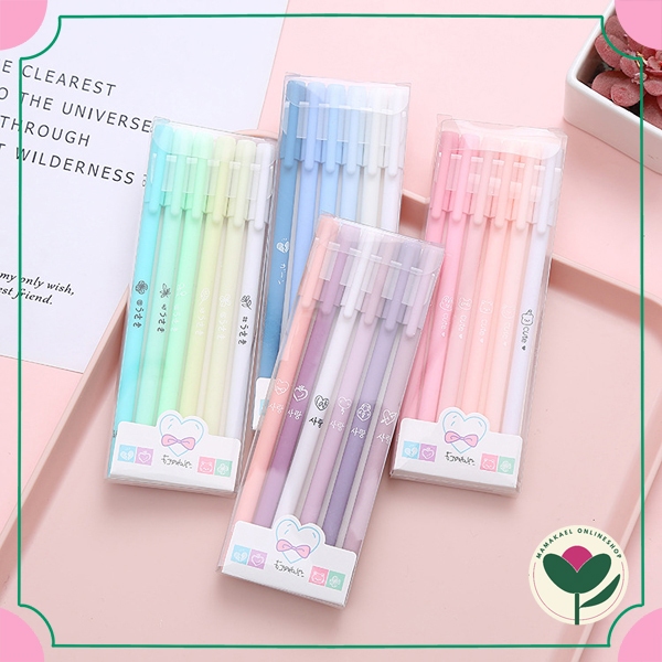 

1 set 6 pcs pulpen gel warna pastel morandi color lucu cute kawai aesthetic tinta gel hitam MK1387