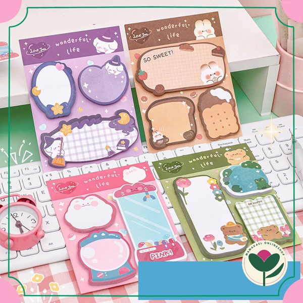 

1 Set isi 60 lembar sticky notes wonderful life kertas mini memo gambar motif lucu cute MK1466