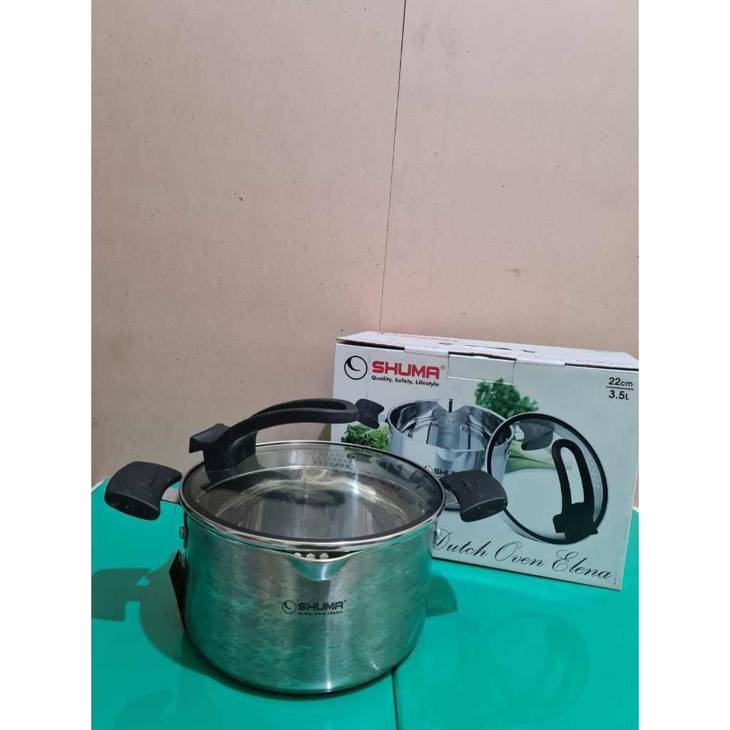 SHUMA Dutch Oven 22 cm & 24 cm Elena ( SHSC2235DO/SHSC2440DO ) / Panci Masak Stainless + Tutup Kaca 