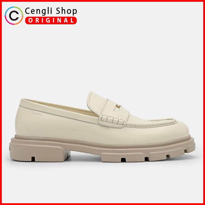 PM003 SEPATU PRIA LOAFER PEDRO ORIGINAL SLIP ON KULIT ASLI ORI PUTIH WHITE