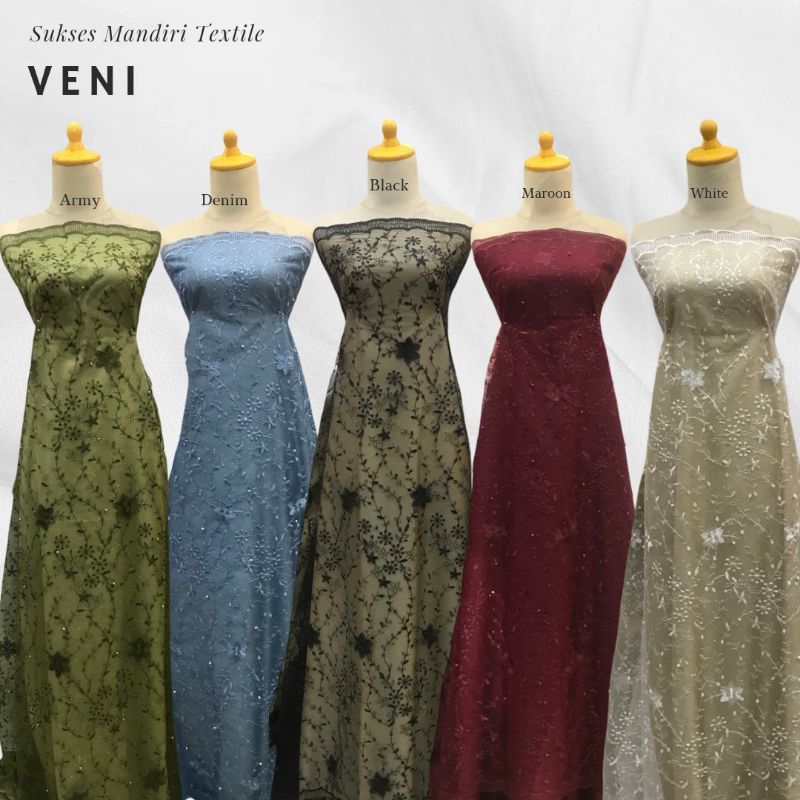 [VENI] Brukat Tile Glitter Mutiara Premium Mewah Tile Warna Black, Maroon, Denim, White, Army | Harg