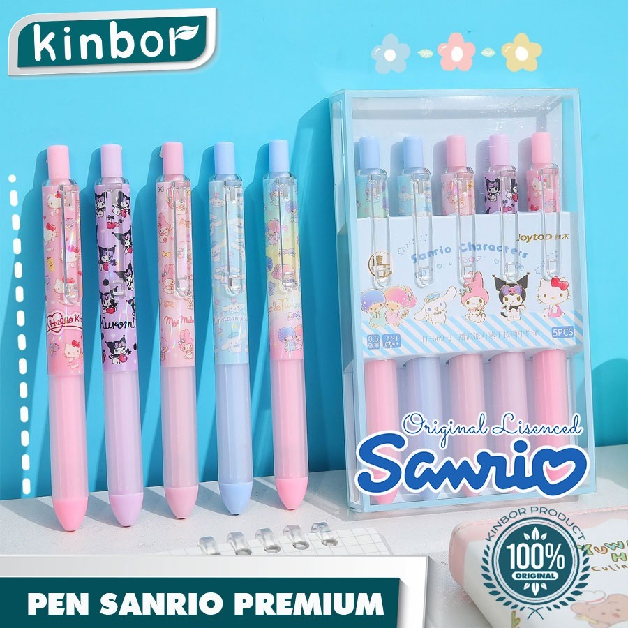 

5 PCS Pulpen set ORI sanrio 0.5mm ST/ Pen gell mekanik hitam ( KINBOR )