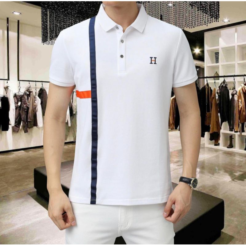 BAJU KAOS POLO PRIA BRANDED HERME$ WHITE MIRROR