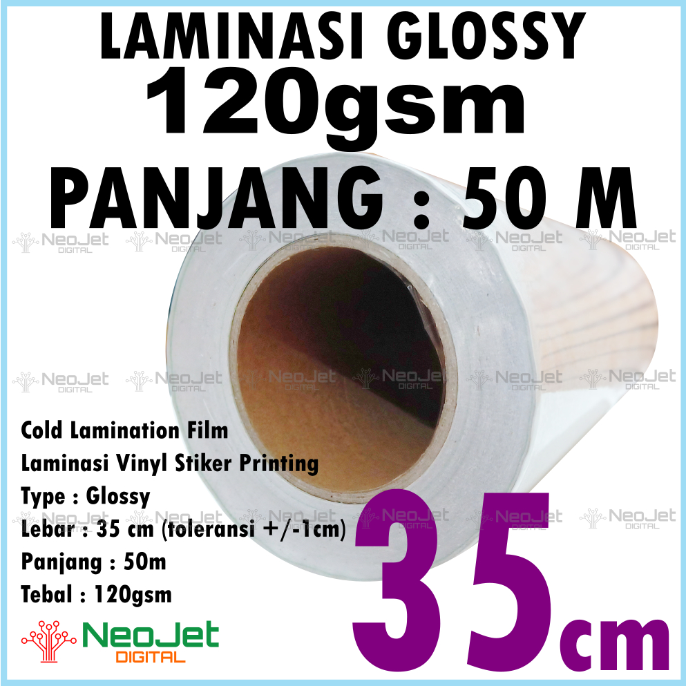 

Laminasi Dingin Gloss Glossy Kilap Transparan Tranparent 120 gsm lebar 35 cm panjang 50 meter untuk laminasi melindungi sticker vinyl inkjet