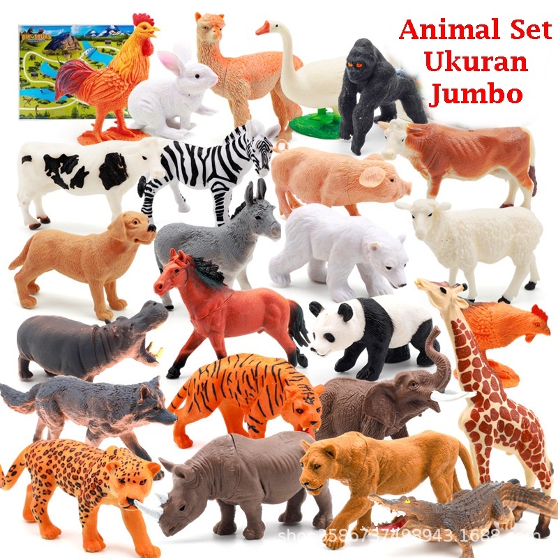 Mainan Anak ANIMAL SET JUMBO Miniatur Mainan Hewan Binatang Karet Animal Figure Set Ukuran Besar Len