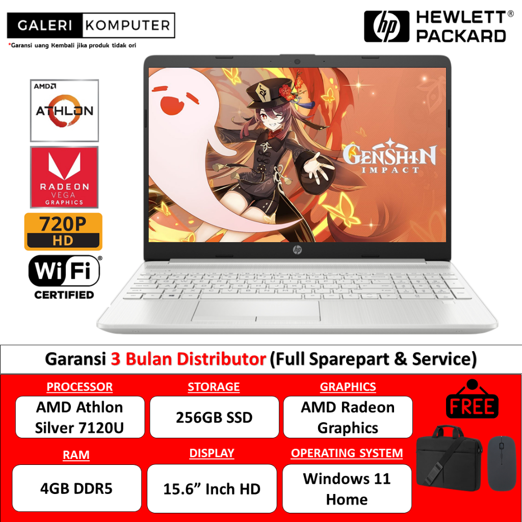 Laptop HP 15 AMD Athlon 7120U 4GB 256GB SSD 15.6" HD Windows 11