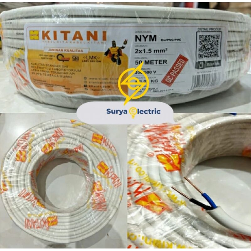 KITANI NYM 2x1.5 mm 50 meter KABEL KITANI NYM 2x1.5 tembaga murni