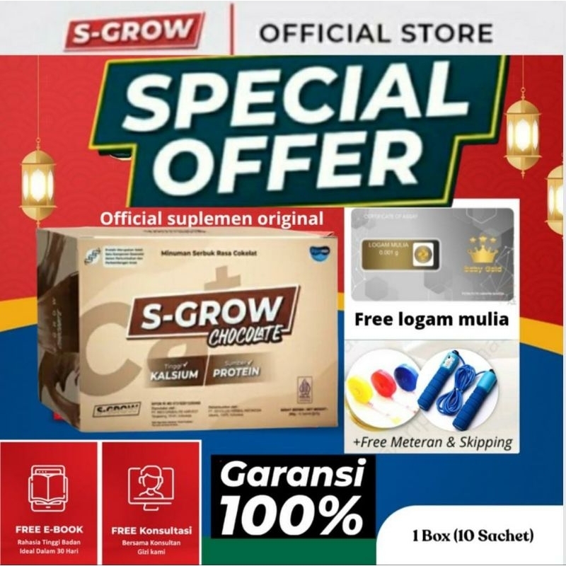 

S-GROW Chocolate Susu Peninggi Badan Original Remaja & Dewasa Terbaik Rasa Coklat