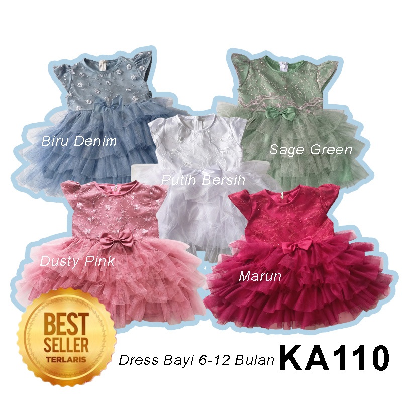 Biru Denim Dress Bayi 6 12 Bulan Model Terbaru 2024 Gaun Tutu Anak Warna Sage Green Marun Abu Ungu L