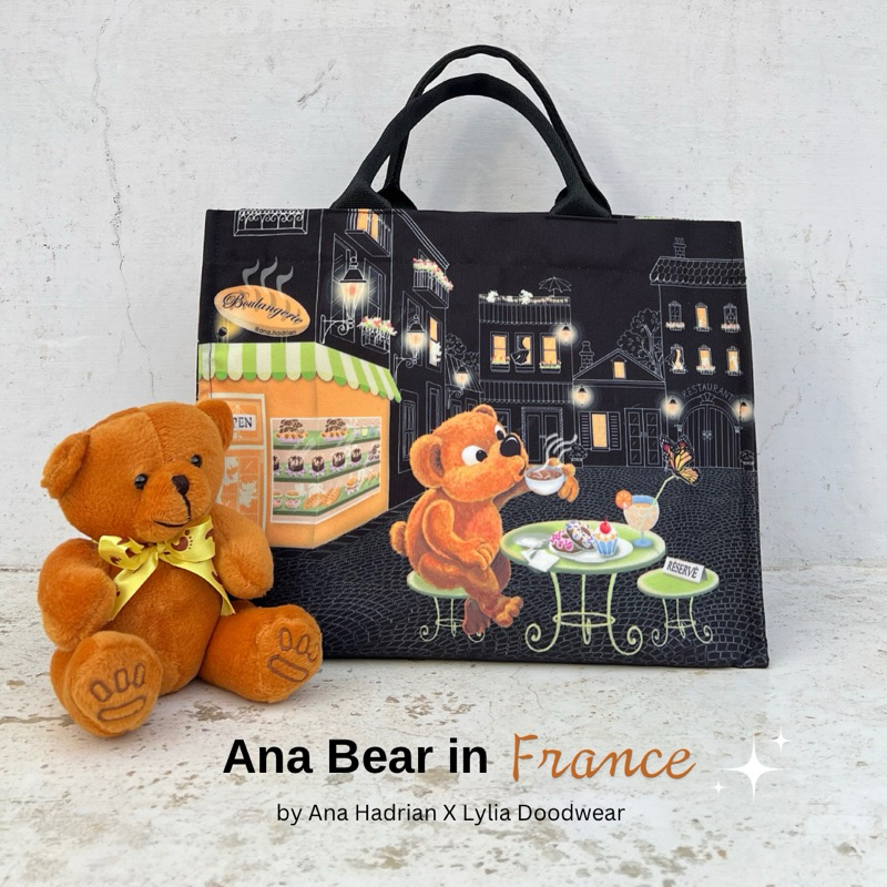 Tas kanvas wanita / Ana Bear in France / Lylia Doodwear