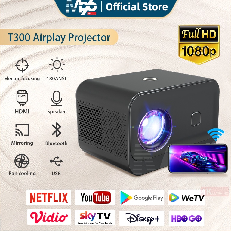ART H45B M96 T3 Airplay Proyektor 18ANSI Lumens Projector Smart Home Theatre 18P Full HD Laptop Proy