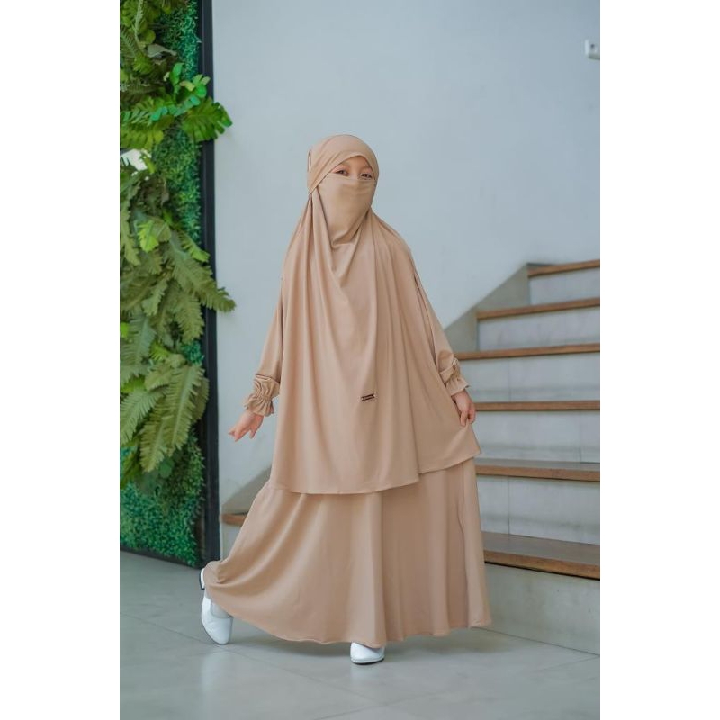 Gamis anak perempuan French khimar syar'i full set dengan cadar usia 3-12 tahun