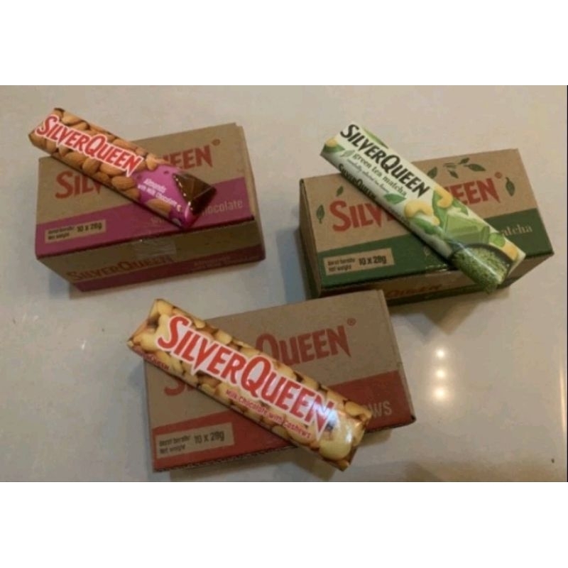 

SILVERQUEEN 25 GR 1 BOX isi 10 PCS Varian 3 Rasa CASHEW, ALMOND, GREAN TEA MATCHA